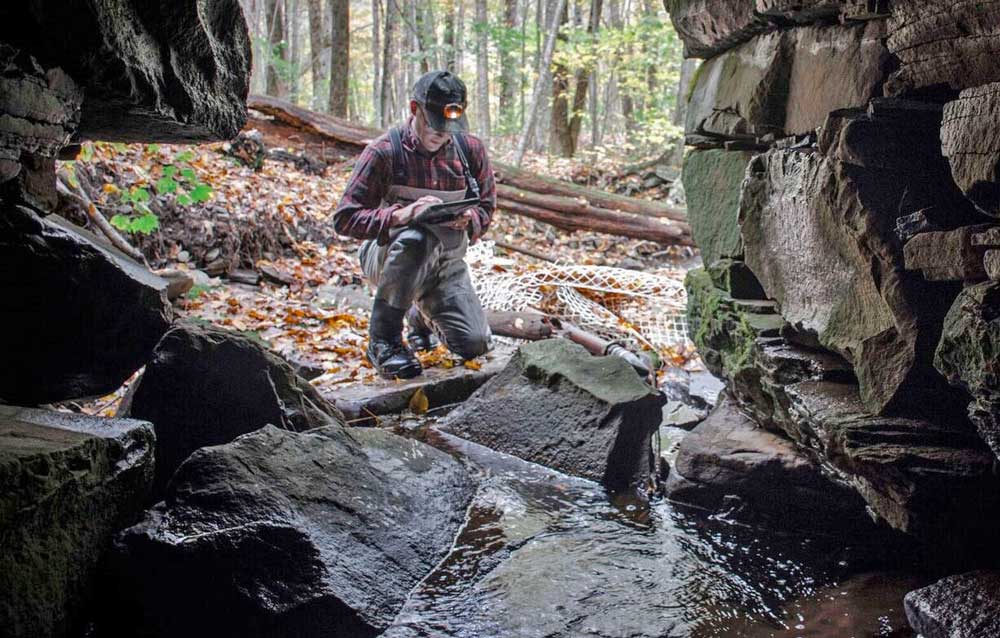 Scientist assessing a stream culvert